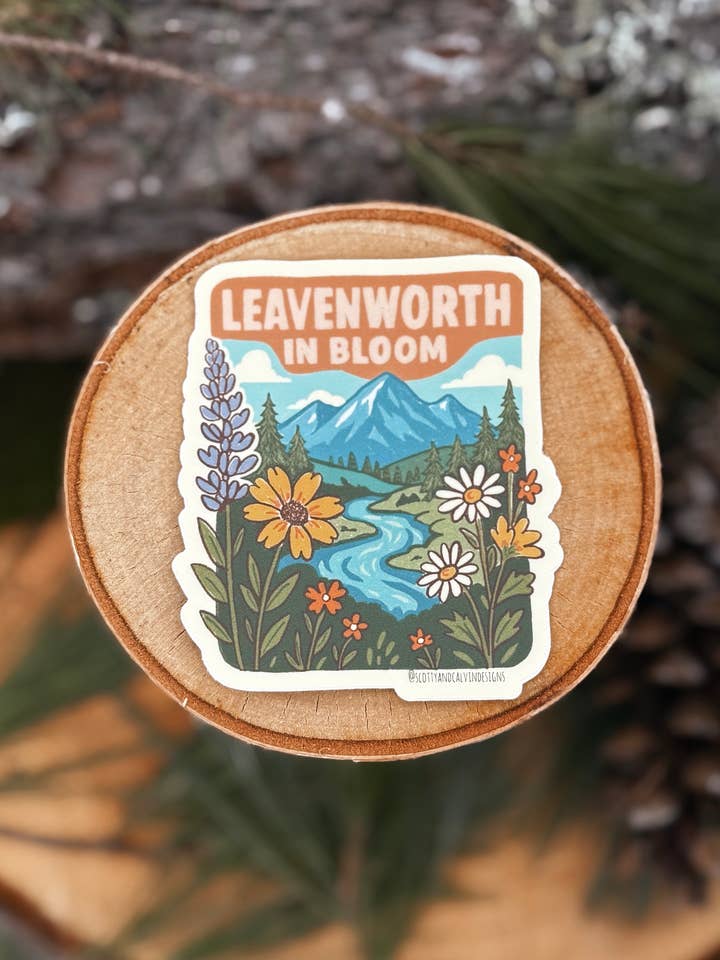 Leavenworth in Bloom Leavenworth WA Weatherproof Sticker for wholesale by Scotty + Calvin Designs