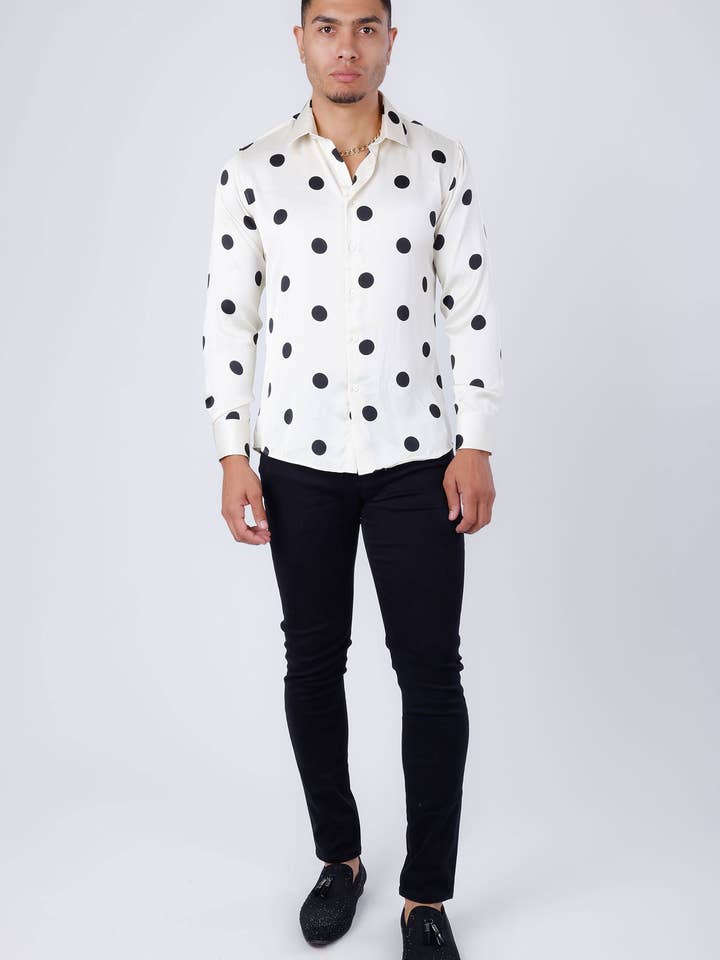 Camisa Brilhante de Manga Comprida com Bolinhas para Homens 4B98 por atacado de BARABAS