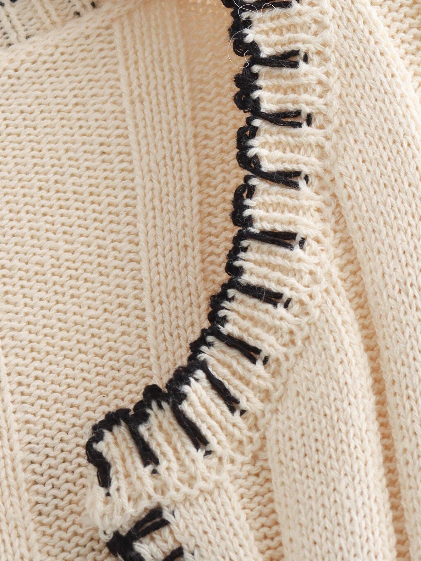 BEIGE V-Neck Ribbed Knit Sweater for wholesale on Faire9