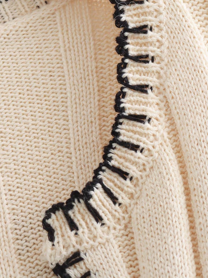 BEIGE V-Neck Ribbed Knit Sweater for wholesale on Faire9