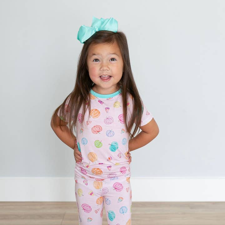 Sweet Bay Clothing - Wholesale Sleepwear Set - Kids - Pink Pumpkin Two Piece Pajama Set