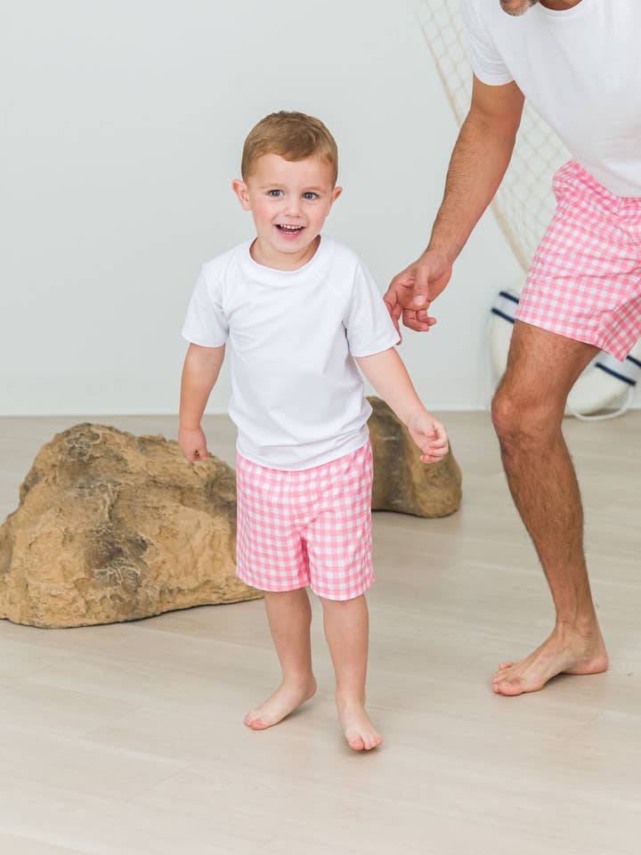 Bañador de Cuadros Vichy de Chicle para Niños para venta al por mayor de RuffleButts + RuggedButts