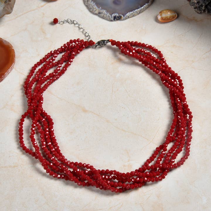 Rondelle-kristallen halsketting met vijf strengen voor wholesale door IST Jewelry