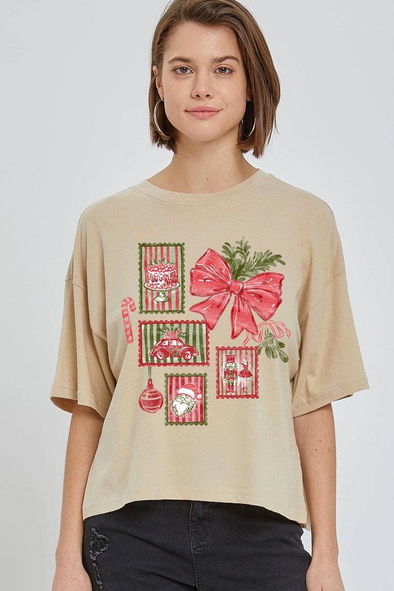 COLORBEAR - Wholesale T-Shirt (Graphic) - Women's - Christmas Stamps Graphic Relaxed Crop Top5