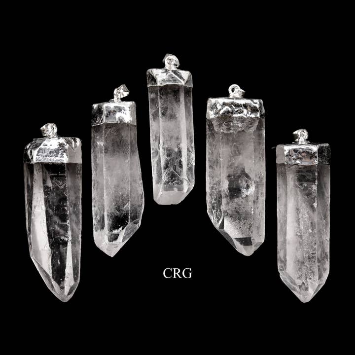 Crystal River Gems LLC - Wholesale Individual Charm/Pendant - SET OF 4 - Large Quartz Point Pendant with Silver Plating
