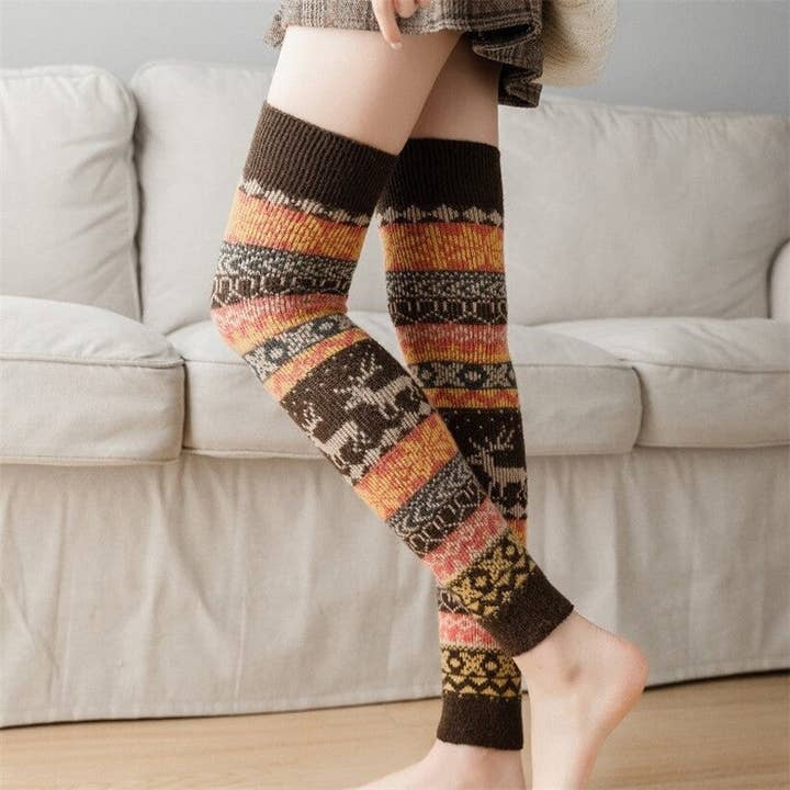 Sheer Trend - Wholesale Socks - Women's - Snowflake Deer Jacquard Knee High Long Socks Cover1