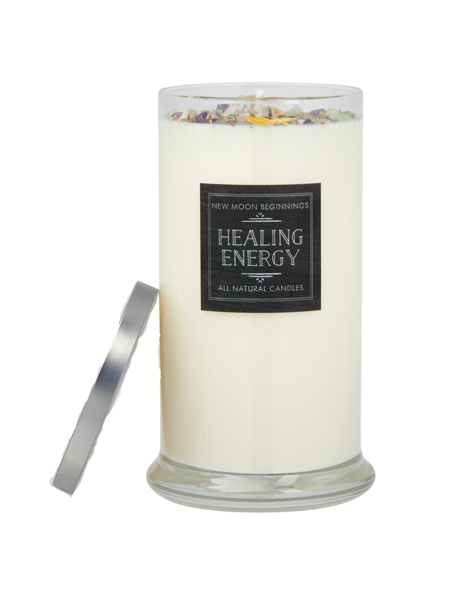 New Moon Beginnings - Wholesale Jar/Filled Candle - Healing Energy Candle - Herb, Flower, & Crystal Candles1