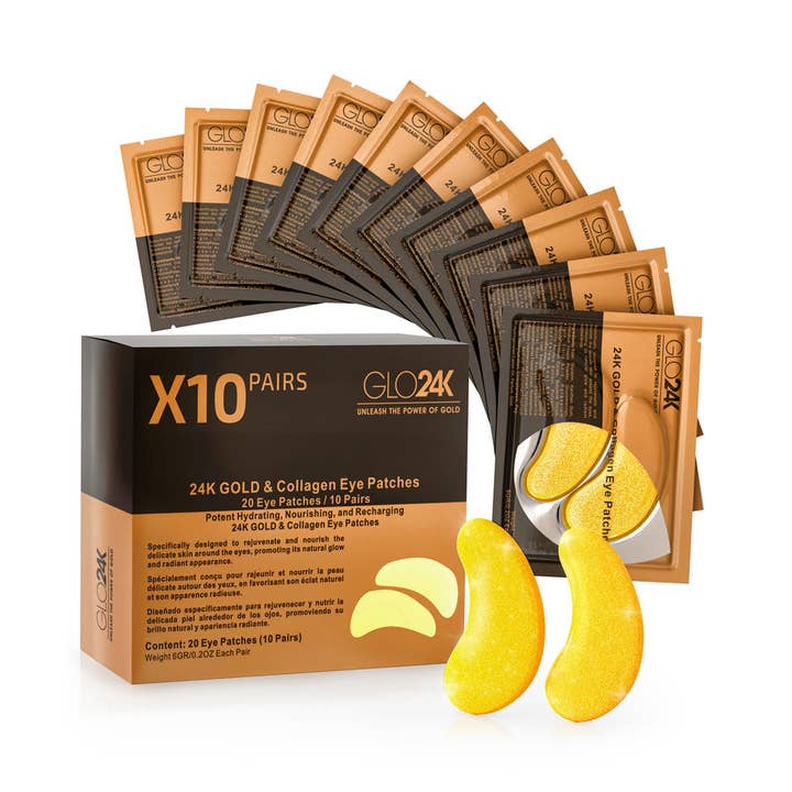 24K Gold & Collagen Eye Patches (Pack of 10 Pairs/ 20 Patches) for wholesale by GLO24K