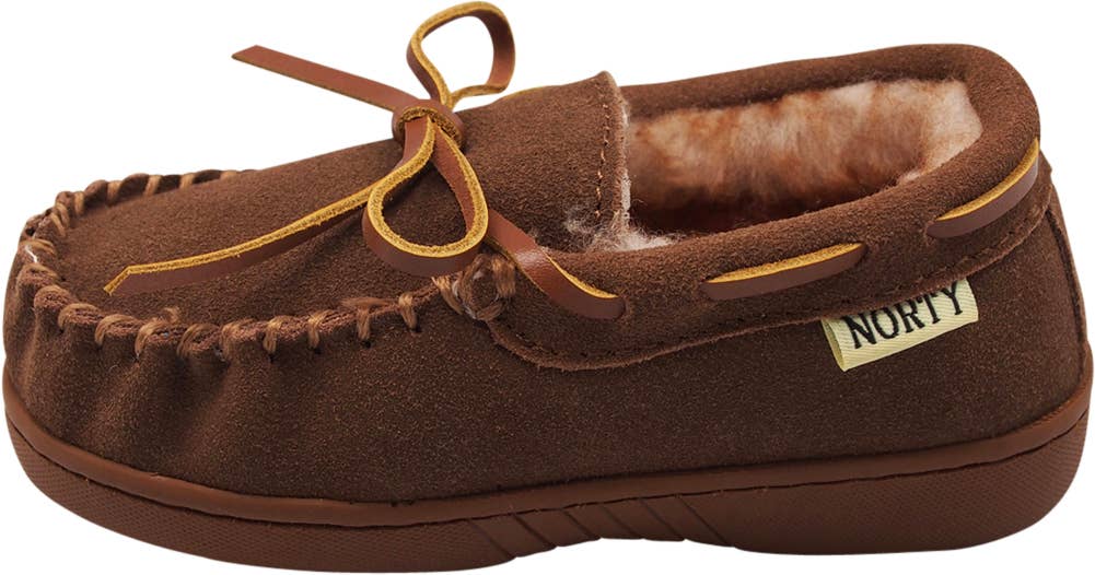 Eastern Off Price - Wholesale Slippers - Kids - Norty Toddler Boy Girls Unisex Suede Moccasin 40103 Chestnut1