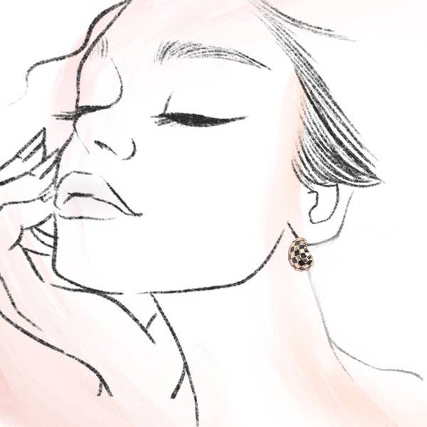 JOSSLYN by wall to wall - Wholesale Hoop Earrings - CHECKER HALF MOON HOOP EARRINGS | 80E3084