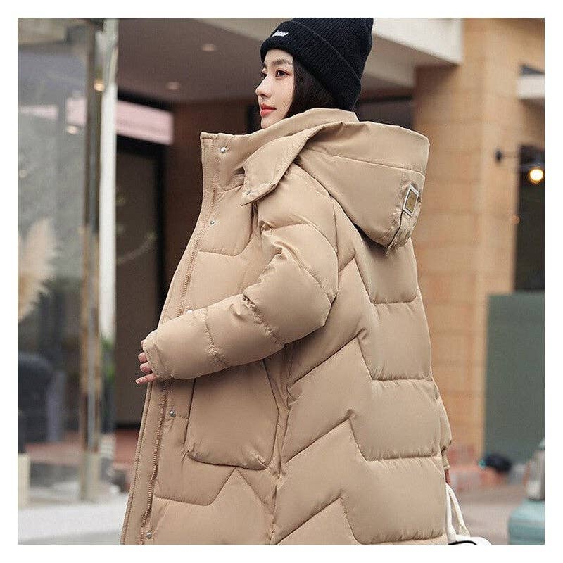 UZ Wholesale Store – Puffer Jacket - Mulher por atacado – Casaco comprido e amovível com chapéu comprido e espessado na altura do joelho5