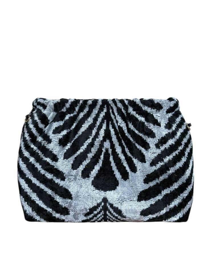Silk Velvet Ikat Flex Hex Frame Pop-Open Clutch for wholesale by AYCA DESIGN