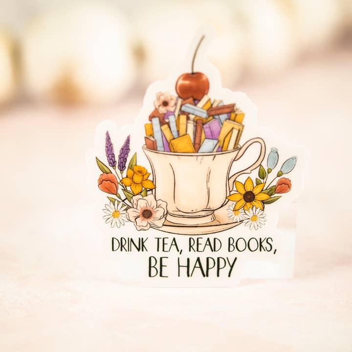 Savannah and James Co - Wholesale Sticker - Drink Tea, Read Books, Be Happy, Vinyl Sticker, 3x3 in.