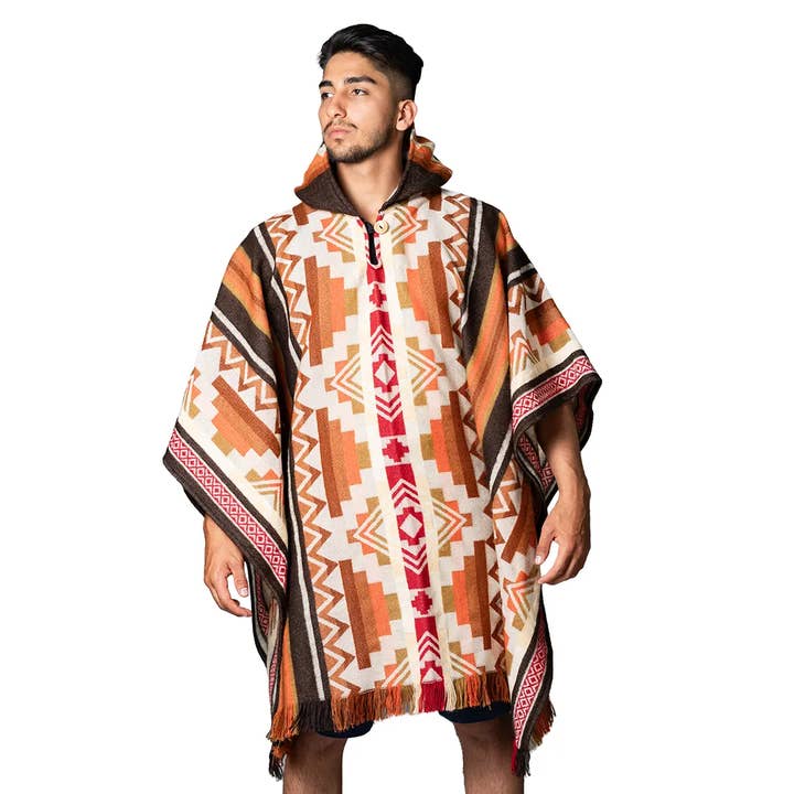 Poncho Unisex Tejido a Mano de Alpaca con Diseño Geométrico Tribal para venta al por mayor de EcuadorStores