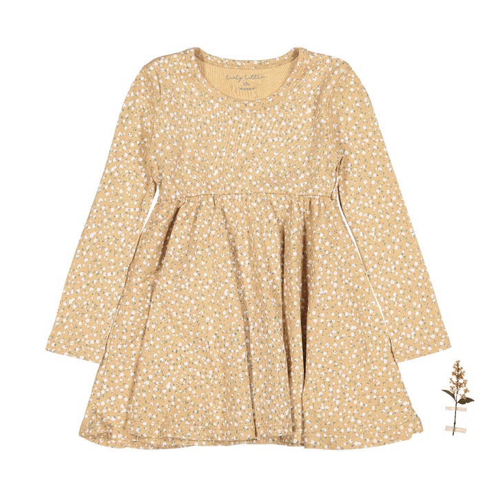 La robe imprimée à manches longues - Tan Bud pour la vente par Lovely Littles