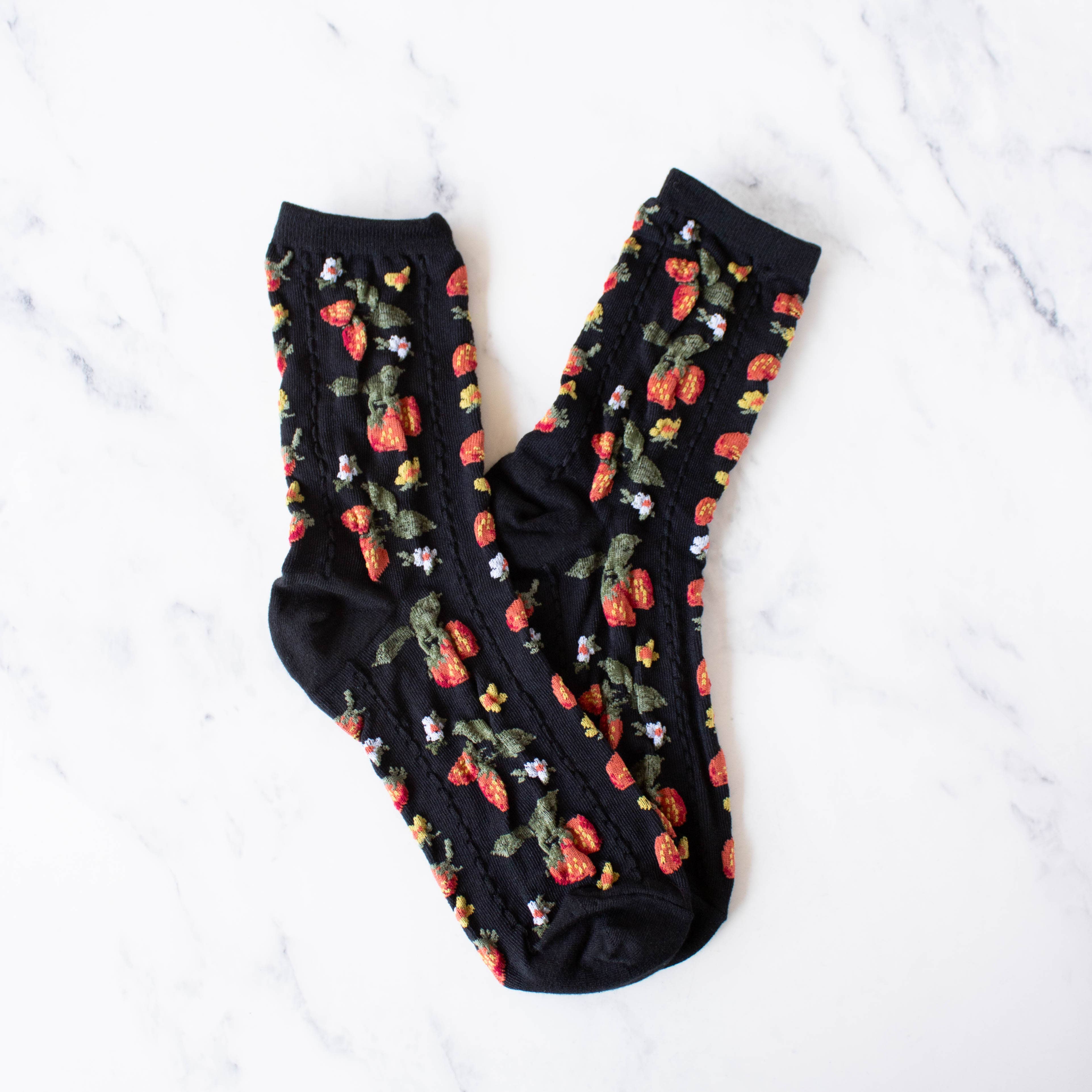 Tiepology - Vente Chaussettes – femme - Chaussettes décontractées motif ferme aux fraises0