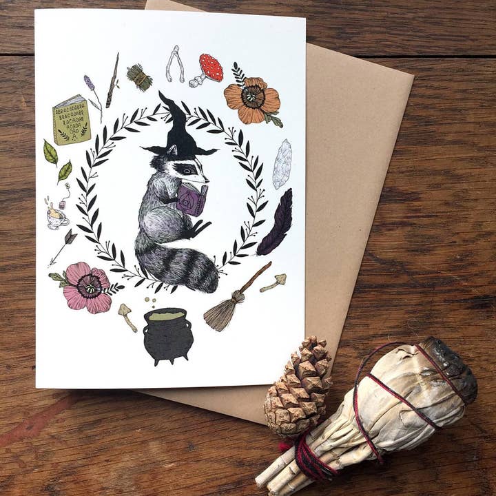Marika Paz Illustration - Wholesale Everyday Greeting Card - Magic Student Raccoon Greeting Card1