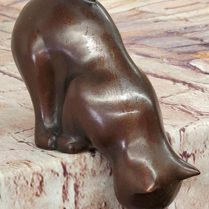 Bronzhaus - Vendita all'ingrosso Scultura - Statuetta in bronzo con gatto e gattino seduto sul bordo, da collezione, 7,6 x 15,2 cm2