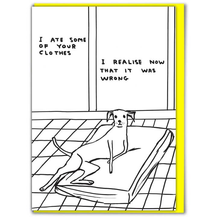 Roligt gratulationskort av David Shrigley - Åt dina kläder för wholesale av David Shrigley x Brainbox Candy