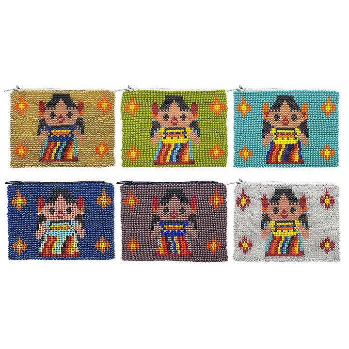 Beaded Worry Doll Seed Bead Coin Purse Pouch for wholesale by Pichincha