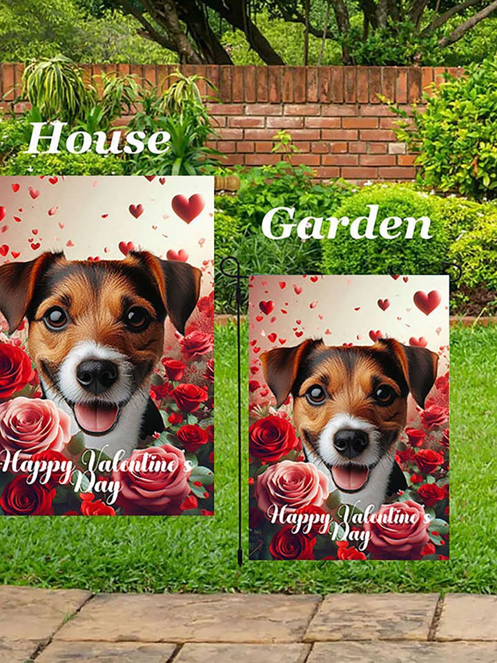 Jack Russell Brown/Black - Valentine House Flag for wholesale by Best of Breed Products
