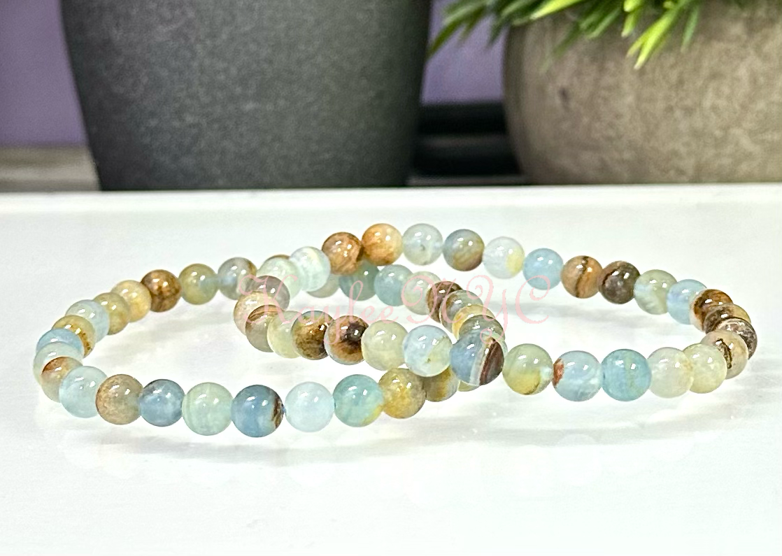 KayleeNYC - Wholesale Beaded Bracelet - ~5.5mm Aquatine Lemurian Calcite 7.5" Stretch Bracelet2