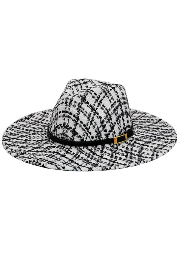 Cap Zone – wholesale Fedora - Unisex – Glansigt bälte dekor Pläd Tinsel Tweed tyg bred Rancher Hat12