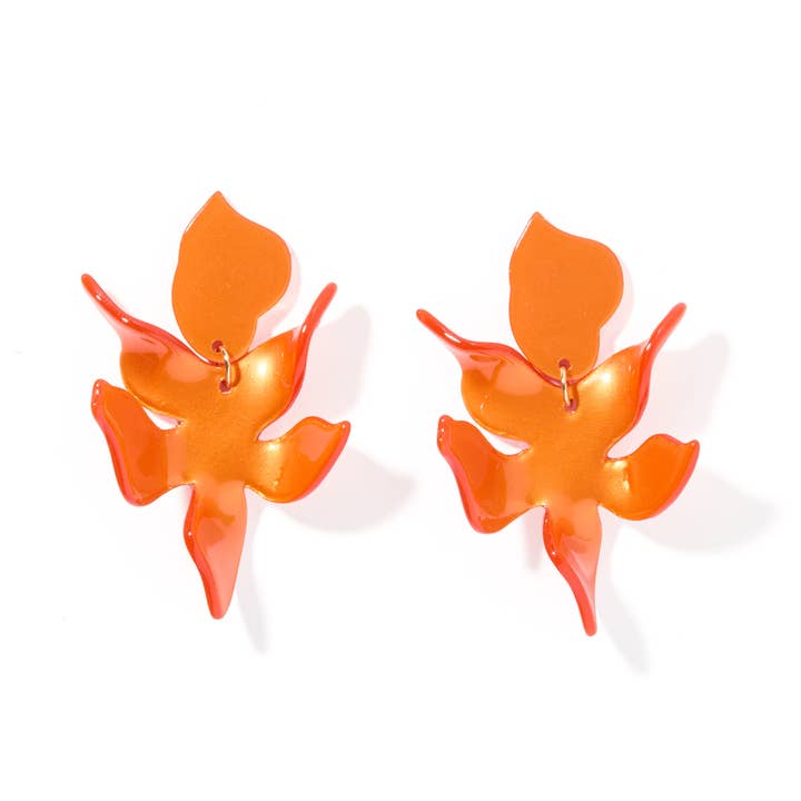 LINNY CO - Wholesale Dangle Earrings - Flora Statement Earrings - Metallic Orange