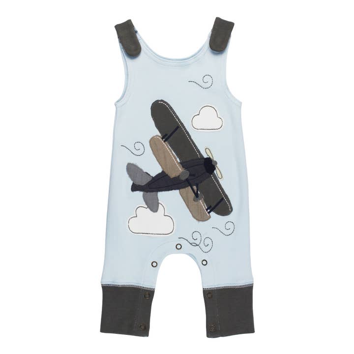 Organic Appliqué Harem Romper in Airplane for wholesale by L'ovedbaby