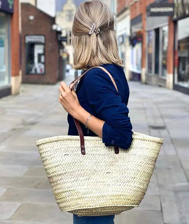 NomadWeave Ltd – wholesale Beach bag –  French Basket Straw Bag with Leather Handles -Market Basket1