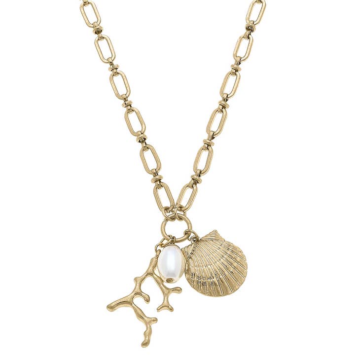 Canvas Style - Wholesale Pendant/Charm Necklace - Perla Charm Necklace in Shiny Gold