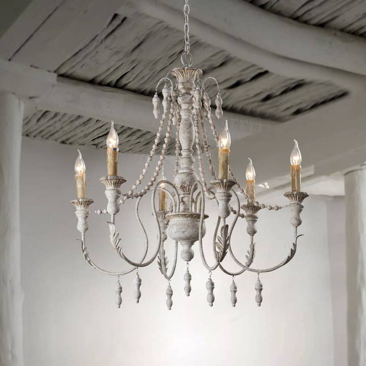 Brio Lighting - Wholesale Chandelier/Hanging Light - Lusteria Traditional Handmade 6-Light Wood White Chandelier2