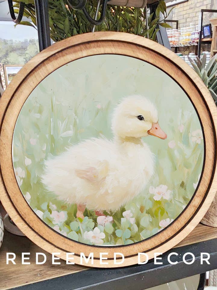 8" Round Fluffy Duckling Art for wholesale by Redeemed Decor