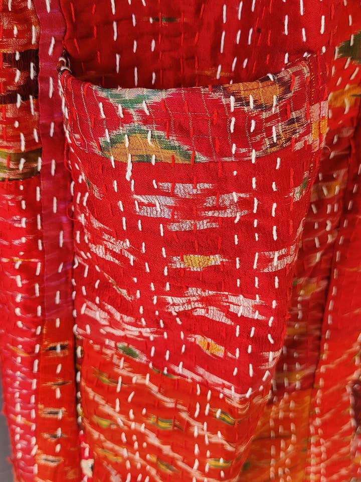 bhavnas boutique - Wholesale Kimono - Women's - Vintage Silk Sari kantha Kimono Recycled Dressing Gowns1