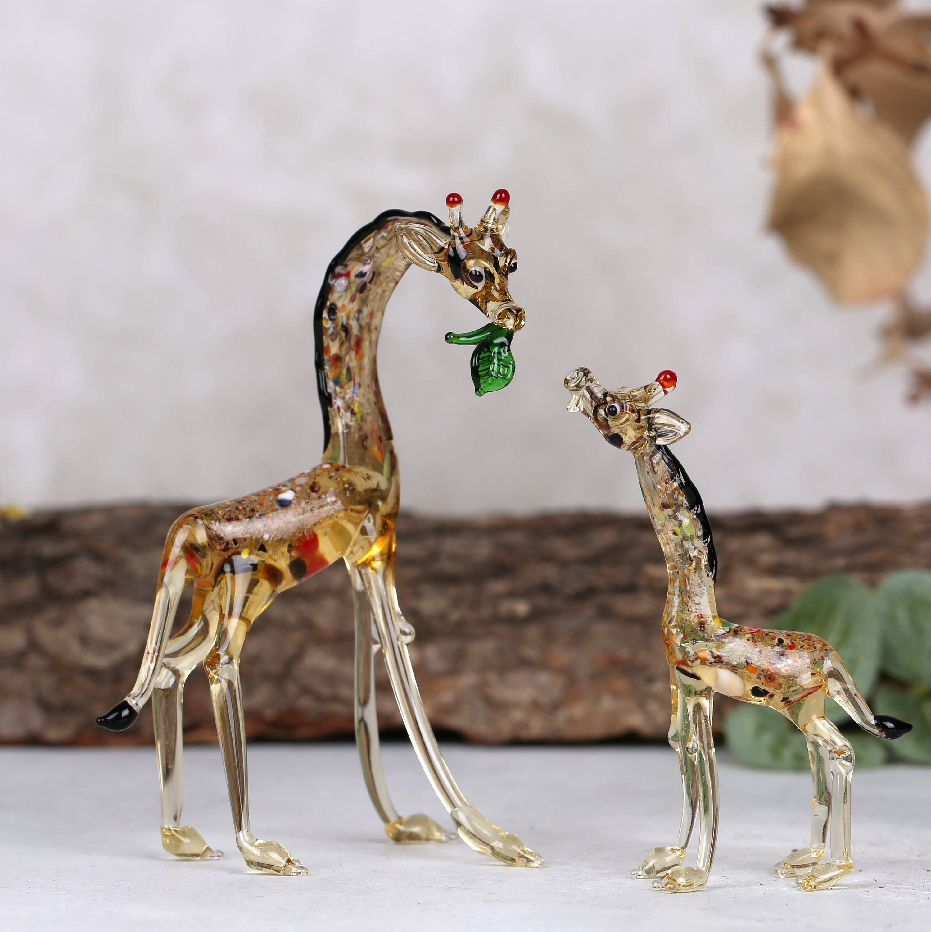 Adamodart - Vente Figurine décorative - Girafe en verre d'art avec sculpture pour bébé, ensemble de girafes miniatures4