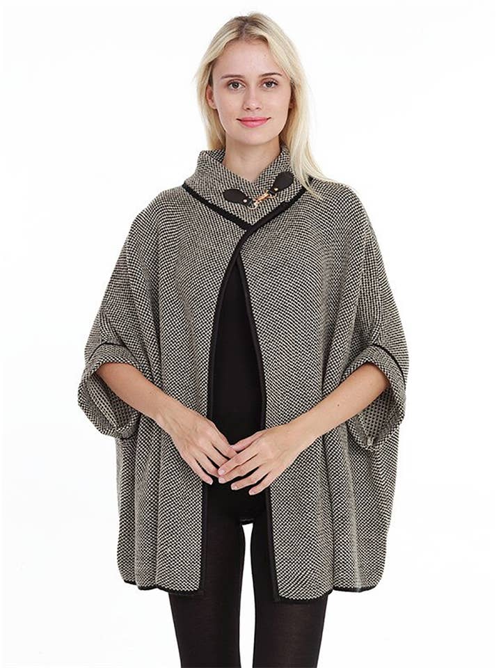 Fennco Styles - Wholesale Poncho - Women's - Knit Buckle Poncho Cape Jacket