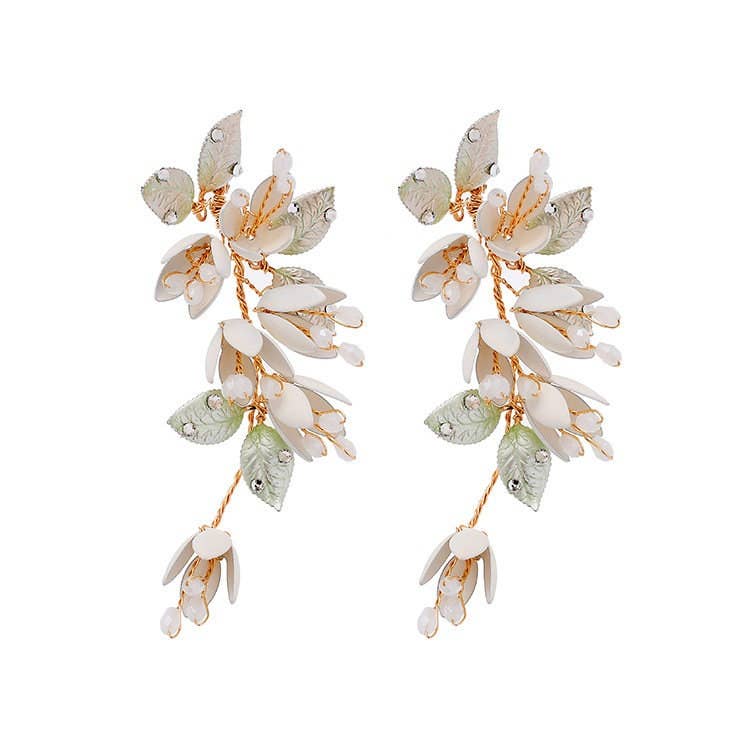 Perimade & Co. LLC - Wholesale Dangle Earrings - Bridal Leaf Pearl Drop Earrings in Solid Copper, Pearl, Jade1