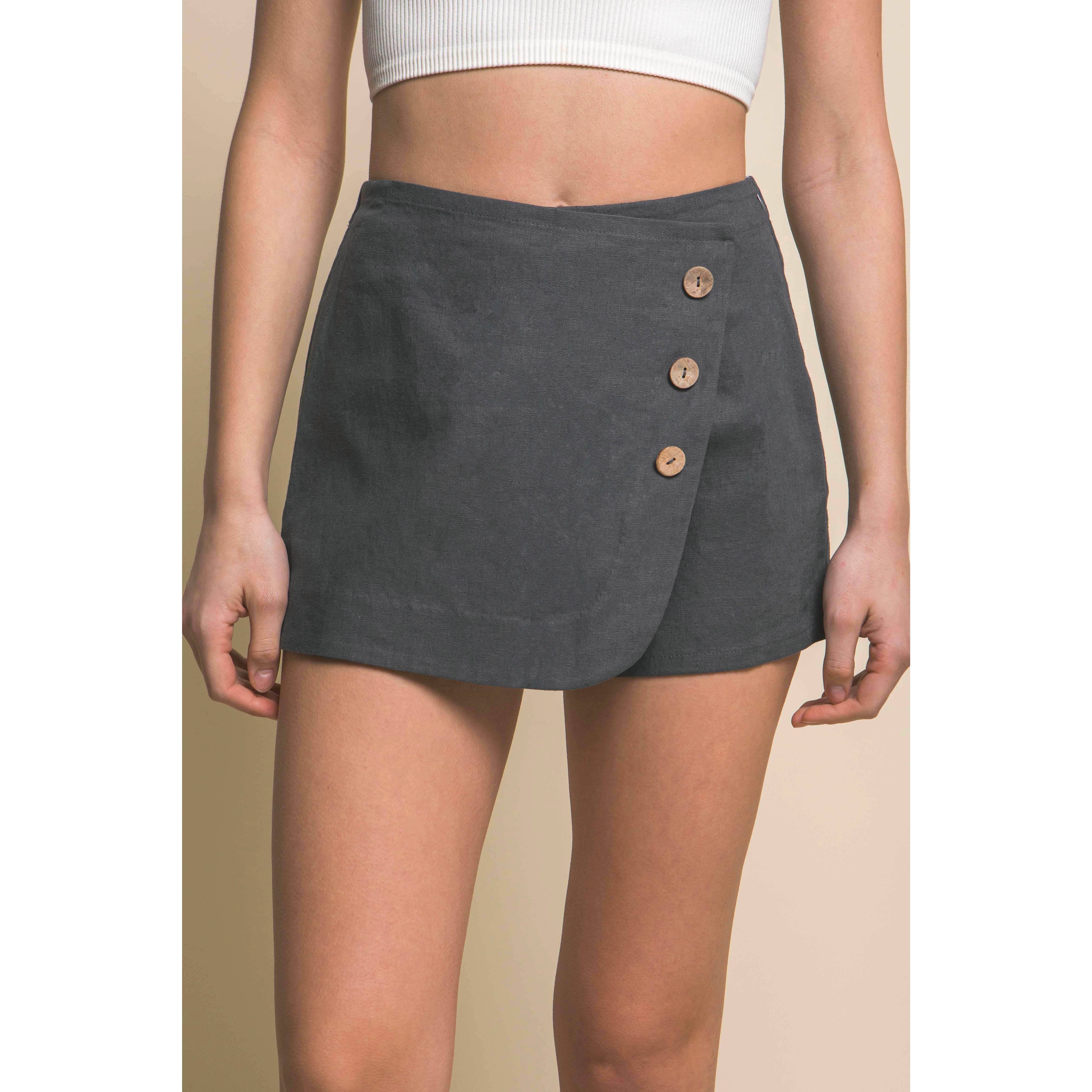 ITSSY - Venta al por mayor Falda pantalón - Mujer - Minifalda de lino con botones laterales9