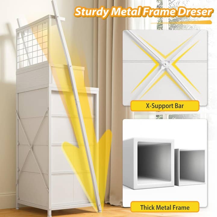 Vertical Dresser for Bedroom with LED White Dresser with Grid 6 Drawer Dressers & Chest of Drawers Sturdy Bedroom Furniture for Entryway,Dorm,Hallway,Living Room for wholesale on Faire5