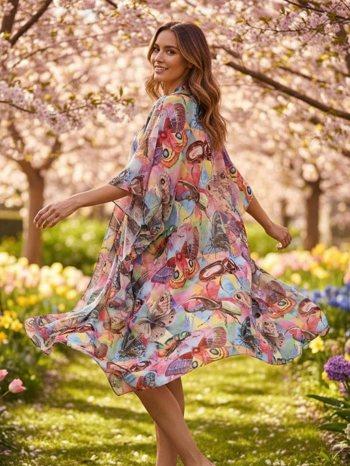 JC091776 Kimono de Plage Papillon Multicolore Coloré pour la vente par JC Sunny Fashion