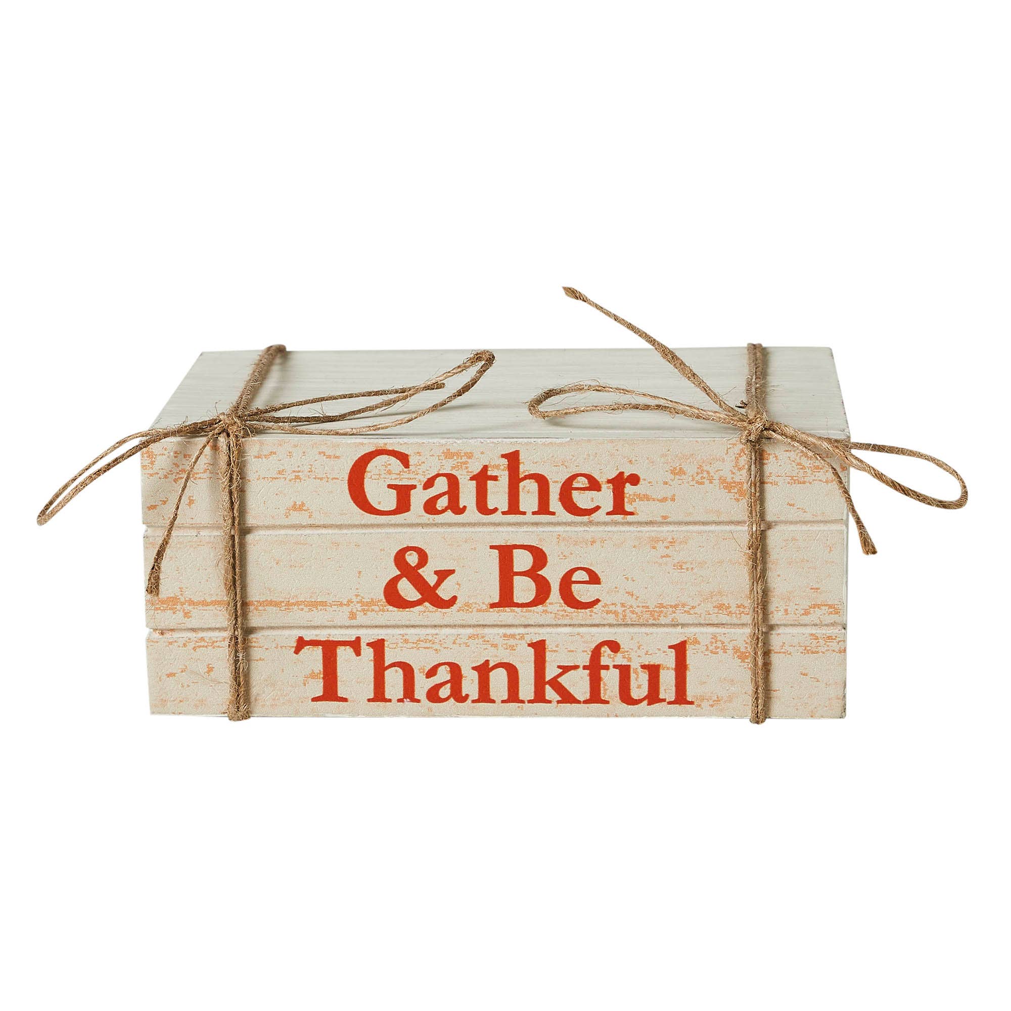 VHC Brands - Wholesale Decorative Tabletop Object - Gather & Be Thankful Faux Book Stack Farmhouse Rustic Decorative Home Accent for Fall & Thanksgiving Tabletop Shelf Decor 2.5x6x4 Inches2