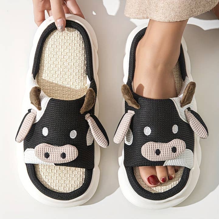 Print The Dream - Wholesale Slippers – Women's - Cozy Cartoon Cow Slippers NonSlip Plush Indoor Slides4