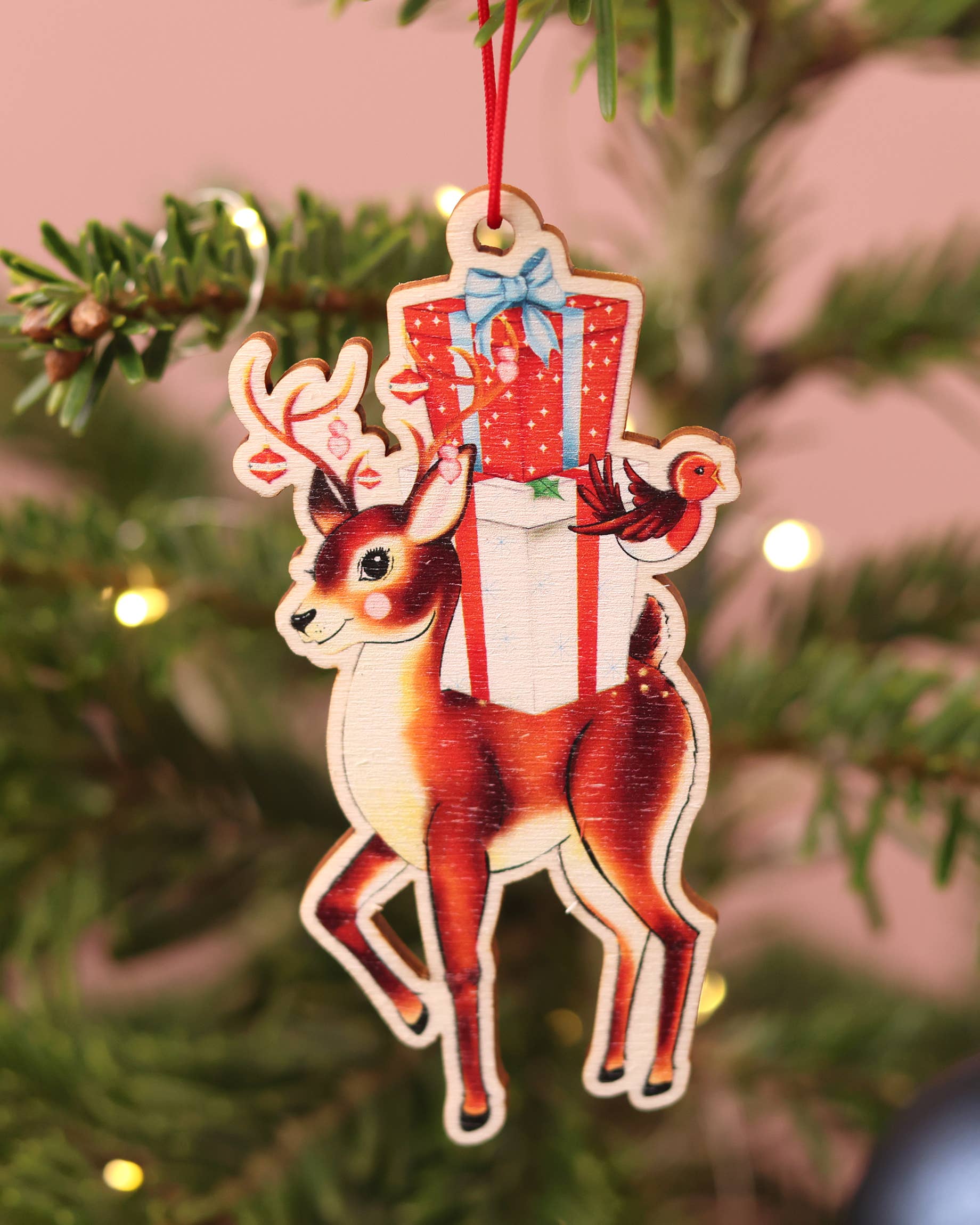 Fawn & Thistle Ltd (US Duties Paid) - Wholesale Christmas Decoration - Retro Reindeer Wooden Ornament | Eco-Friendly Holiday Charm1