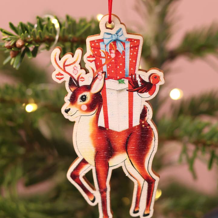 Fawn & Thistle Ltd (US Duties Paid) - Wholesale Christmas Decoration - Retro Reindeer Wooden Ornament | Eco-Friendly Holiday Charm1