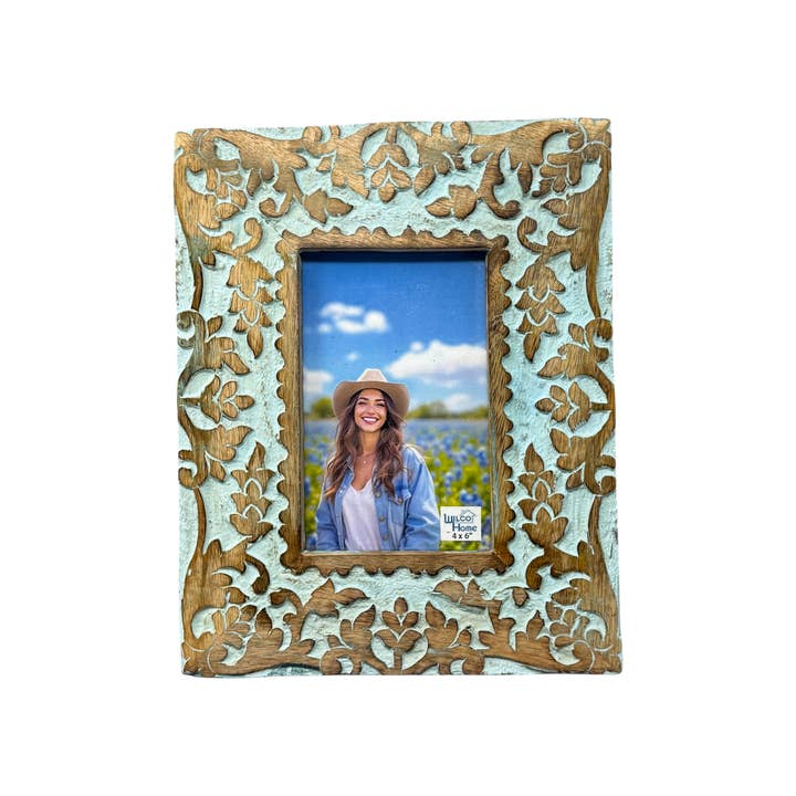 Wilco Home - Wholesale Picture frame - Roman Hand-Carved Mango Wood Photo Frame-Celestial Blue 8
