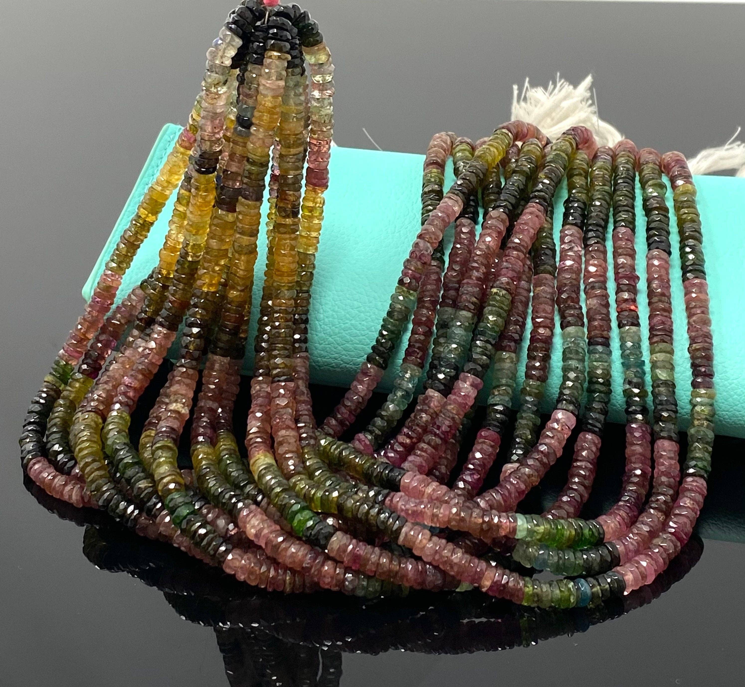 Akstar Gems - Wholesale Beads - 14.5" Natural Tourmaline Gemstone Beads, Watermelon Color Tourmaline Beads, Jewelry Supplies, Wholesale Beads, Faceted Heishi Beads6