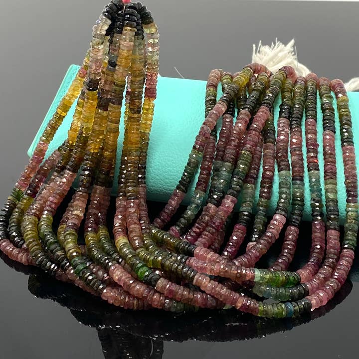 Akstar Gems - Wholesale Beads - 14.5" Natural Tourmaline Gemstone Beads, Watermelon Color Tourmaline Beads, Jewelry Supplies, Wholesale Beads, Faceted Heishi Beads6