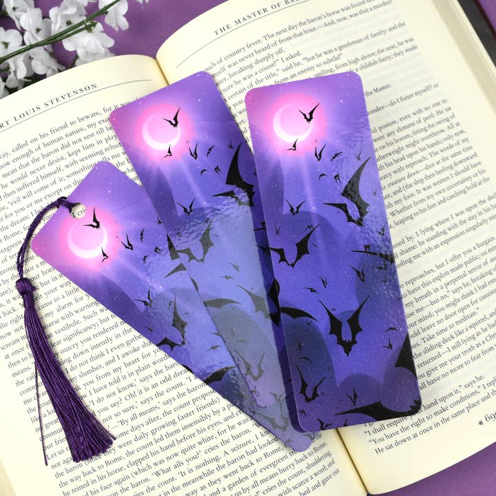 Bats Purple Spooky Bookmark for wholesale by Kingsfoil and Coffee Designs