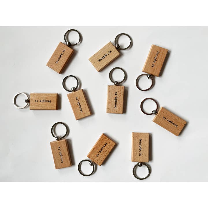 Studio Portmanteau - Wholesale Keychain - Unisex - Foil Embossed Custom Text Beech Wood Keychain