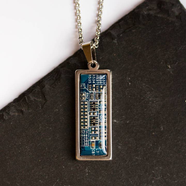 Circuit board necklace, small rectangle for wholesale by Pavlysh s.r.o.